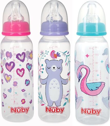 Nuby Standard Neck Tinted Bottle, 8 Ounce, 3 Pack - Blue, Red, Green in Saudi Arabia