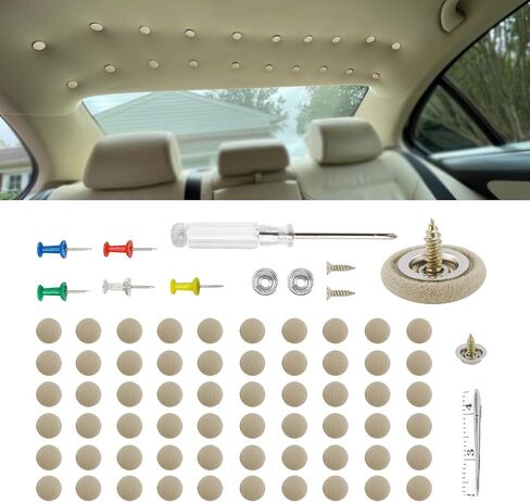 Car Roof Headliner Repair Kit, Roof Flannelette Fixed Buckle with Installation Tool, Auto Roof Snap Rivets Retainer for Interior Ceiling Cloth Fixing Repair Buckle Fit All Cars (Fleece Beige) in Saudi Arabia