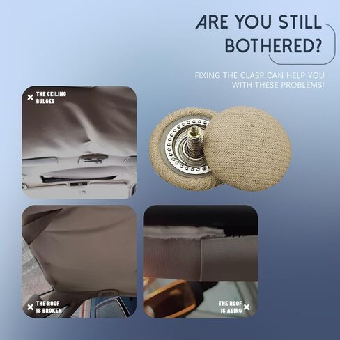 Car Roof Headliner Repair Kit, Roof Flannelette Fixed Buckle with Installation Tool, Auto Roof Snap Rivets Retainer for Interior Ceiling Cloth Fixing Repair Buckle Fit All Cars (Fleece Beige) in Saudi Arabia