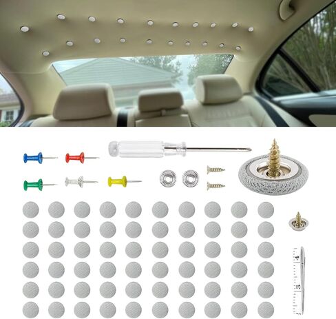 Car Roof Headliner Repair Kit, Roof Flannelette Fixed Buckle with Installation Tool, Auto Roof Snap Rivets Retainer for Interior Ceiling Cloth Fixing Repair Buckle Fit All Cars (Fleece Beige) in Saudi Arabia