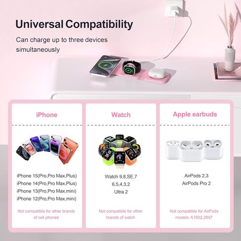 UCOMX 3 in 1 Charging Station for Mult-ple Devices,Foldable 3 in 1 Wireless Charger for Travel,Nano Wireless Charging Station for iPhone 15 14 13 12 Pro Max/Watch 9 8 7 6 5 4 3 Ultral/AirPod Pro in Saudi Arabia