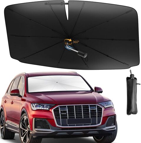Car Windshield Sun Shade Umbrella, Upgraded Car Shade Front Windshield with 360° Rotation Bendable Handle for Car Interior Sun Protection, Keeps Vehicle Cool, Fit Most Vehicle (Standard 57''x 31'') in Saudi Arabia