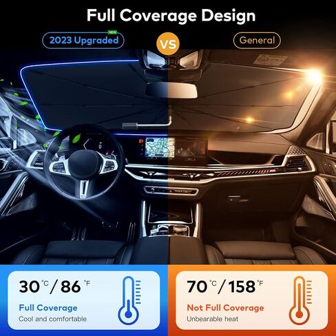 Car Windshield Sun Shade Umbrella, Upgraded Car Shade Front Windshield with 360° Rotation Bendable Handle for Car Interior Sun Protection, Keeps Vehicle Cool, Fit Most Vehicle (Standard 57''x 31'') in Saudi Arabia