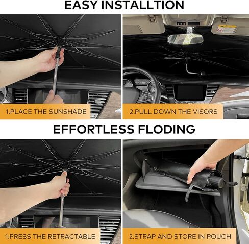 Car Windshield Sun Shade Umbrella, Upgraded Car Shade Front Windshield with 360° Rotation Bendable Handle for Car Interior Sun Protection, Keeps Vehicle Cool, Fit Most Vehicle (Standard 57''x 31'') in Saudi Arabia
