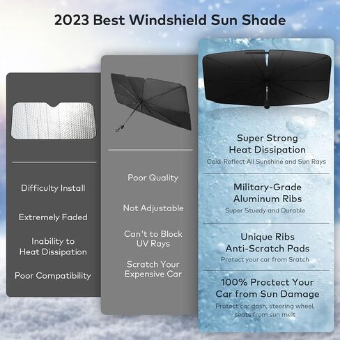 Car Windshield Sun Shade Umbrella, Upgraded Car Shade Front Windshield with 360° Rotation Bendable Handle for Car Interior Sun Protection, Keeps Vehicle Cool, Fit Most Vehicle (Standard 57''x 31'') in Saudi Arabia