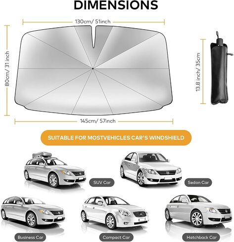 Car Windshield Sun Shade Umbrella, Upgraded Car Shade Front Windshield with 360° Rotation Bendable Handle for Car Interior Sun Protection, Keeps Vehicle Cool, Fit Most Vehicle (Standard 57''x 31'') in Saudi Arabia