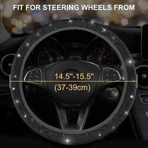 Bling Diamond Car Steering Wheel Cover, Anti-Slip Soft 14.5-15.5 Inch Sparkly Rhinestone Steering Wheel Protector for Women Men, Universal Fit Most Car Truck SUV(Black) in Saudi Arabia