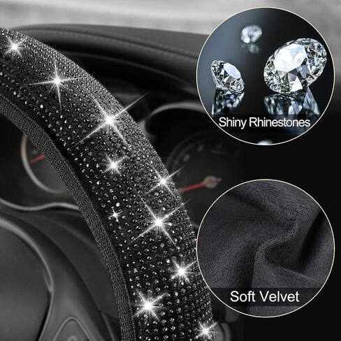 Bling Diamond Car Steering Wheel Cover, Anti-Slip Soft 14.5-15.5 Inch Sparkly Rhinestone Steering Wheel Protector for Women Men, Universal Fit Most Car Truck SUV(Black) in Saudi Arabia
