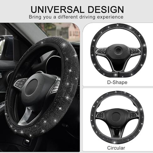 Bling Diamond Car Steering Wheel Cover, Anti-Slip Soft 14.5-15.5 Inch Sparkly Rhinestone Steering Wheel Protector for Women Men, Universal Fit Most Car Truck SUV(Black) in Saudi Arabia