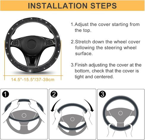 Bling Diamond Car Steering Wheel Cover, Anti-Slip Soft 14.5-15.5 Inch Sparkly Rhinestone Steering Wheel Protector for Women Men, Universal Fit Most Car Truck SUV(Black) in Saudi Arabia