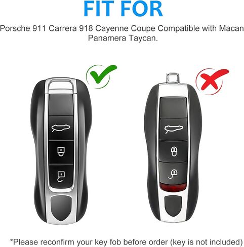 Real Glass Fiber Key Fob Cover with Porsche Keychain for 2018-2024 Porsche 911 Carrera Panamera Taycan Cayenne 918, Key Fob Case Shell Protector for Porsche Smart Key Case(Black) in Saudi Arabia