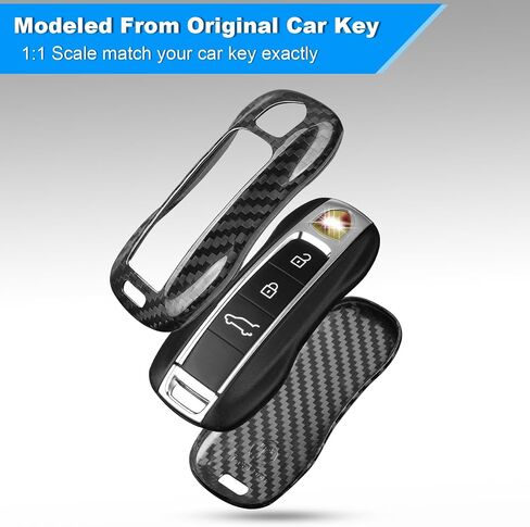Real Glass Fiber Key Fob Cover with Porsche Keychain for 2018-2024 Porsche 911 Carrera Panamera Taycan Cayenne 918, Key Fob Case Shell Protector for Porsche Smart Key Case(Black) in Saudi Arabia
