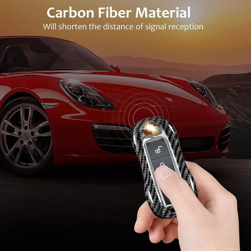 Real Glass Fiber Key Fob Cover with Porsche Keychain for 2018-2024 Porsche 911 Carrera Panamera Taycan Cayenne 918, Key Fob Case Shell Protector for Porsche Smart Key Case(Black) in Saudi Arabia