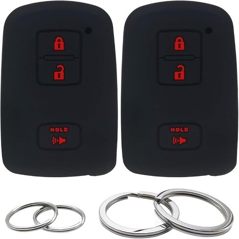 GFDesign 2 قطعة سيليكون مفتاح فوب غطاء حماية عن بعد بدون مفتاح متوافق مع تويوتا 4Runner RAV4 تاكوما هايلاندر لاند كروزر بريوس C V C-HR HYQ14FBA 1551A-14FBA 3 أزرار (أسود ووردي فاقع) in Kuwait