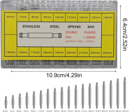 360pcs (6-23mm) Professional Watch Band Stainless Steel Link Pins Spring Bars Repair in Saudi Arabia