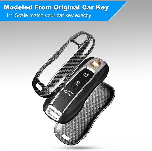Real Glass Fiber Key Fob Cover with Porsche Keychain for 2018-2024 Porsche 911 Carrera Panamera Taycan Cayenne 918, Key Fob Case Shell Protector for Porsche Smart Key Case(Black) in Saudi Arabia