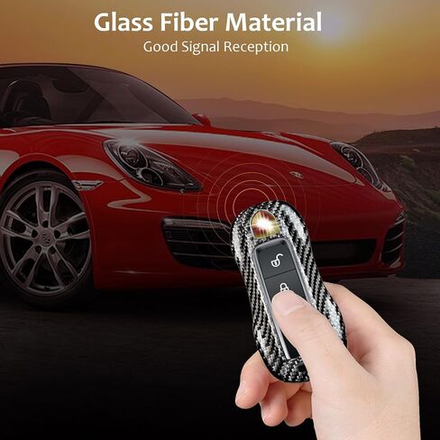 Real Glass Fiber Key Fob Cover with Porsche Keychain for 2018-2024 Porsche 911 Carrera Panamera Taycan Cayenne 918, Key Fob Case Shell Protector for Porsche Smart Key Case(Black) in Saudi Arabia