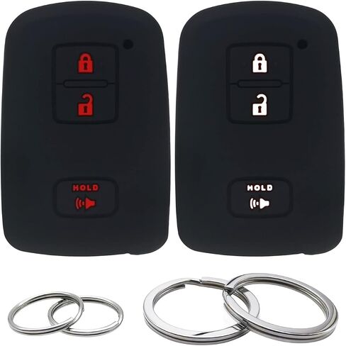 GFDesign 2 قطعة سيليكون مفتاح فوب غطاء حماية عن بعد بدون مفتاح متوافق مع تويوتا 4Runner RAV4 تاكوما هايلاندر لاند كروزر بريوس C V C-HR HYQ14FBA 1551A-14FBA 3 أزرار (أسود ووردي فاقع) in Kuwait