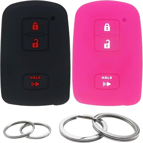GFDesign 2 قطعة سيليكون مفتاح فوب غطاء حماية عن بعد بدون مفتاح متوافق مع تويوتا 4Runner RAV4 تاكوما هايلاندر لاند كروزر بريوس C V C-HR HYQ14FBA 1551A-14FBA 3 أزرار (أسود ووردي فاقع) in Kuwait
