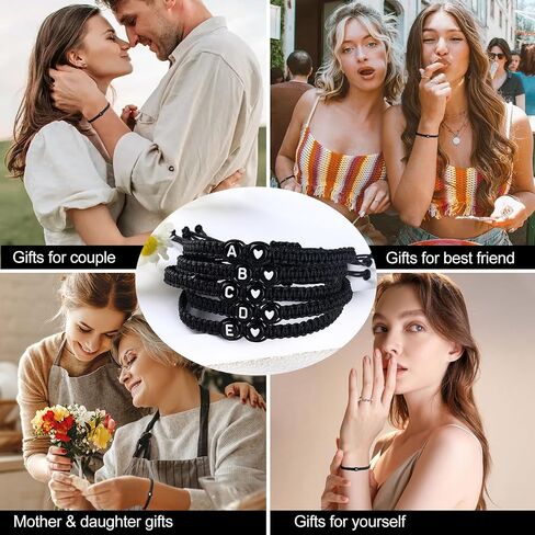 Initial Bracelets for Women Best Friend,Birthday Graduation Gifts Adjustable Heart Link Letter Mens Bracelet for Sister Daughter Mother's Day Mom Couples Boyfriend Friendship Jewelry (A) in Saudi Arabia
