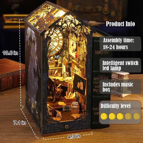 مجموعة زوايا الكتب التي يمكنك صنعها بنفسك، كتاب كتب بيت الدمى بنفسك، نهايات ألغاز خشبية ثلاثية الأبعاد، مجموعات مصغرة لزوايا الكتب مع ضوء LED للبالغين (SL7) in Kuwait