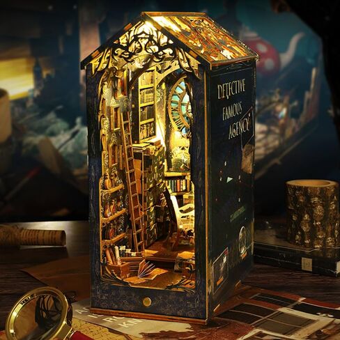 مجموعة زوايا الكتب التي يمكنك صنعها بنفسك، كتاب كتب بيت الدمى بنفسك، نهايات ألغاز خشبية ثلاثية الأبعاد، مجموعات مصغرة لزوايا الكتب مع ضوء LED للبالغين (SL7) in Kuwait