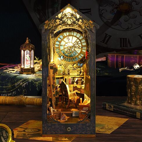 مجموعة زوايا الكتب التي يمكنك صنعها بنفسك، كتاب كتب بيت الدمى بنفسك، نهايات ألغاز خشبية ثلاثية الأبعاد، مجموعات مصغرة لزوايا الكتب مع ضوء LED للبالغين (SL7) in Kuwait