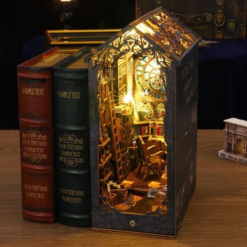 مجموعة زوايا الكتب التي يمكنك صنعها بنفسك، كتاب كتب بيت الدمى بنفسك، نهايات ألغاز خشبية ثلاثية الأبعاد، مجموعات مصغرة لزوايا الكتب مع ضوء LED للبالغين (SL7) in Kuwait