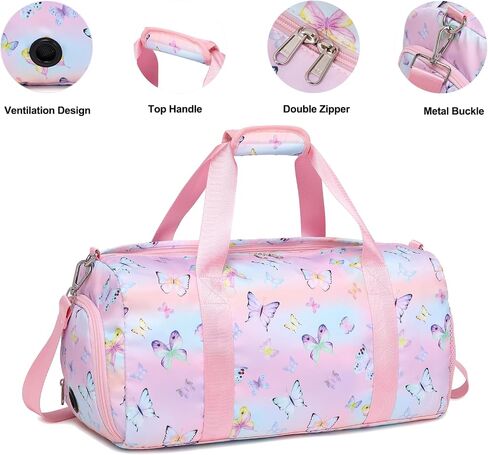 Duffle Gym Bag Girls Dance Bag Butterfly Overnight Weekend Bag Kids Cute Sports Travel Gymnastics Little Bags With Shoe Compartment & Wet Pocket in Saudi Arabia