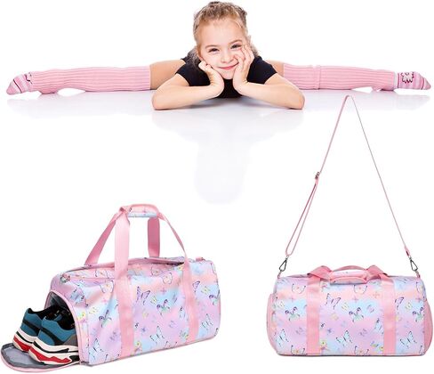 Duffle Gym Bag Girls Dance Bag Butterfly Overnight Weekend Bag Kids Cute Sports Travel Gymnastics Little Bags With Shoe Compartment & Wet Pocket in Saudi Arabia