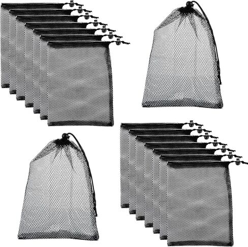 30 Pack 8 x 12 Inch Mesh Drawstring Bags, Black Nylon Mesh Bag with Cord Lock Closure, Portable Laundry Bag Storage Bag Golf Ball Bag for Jewelry Toys Sports Storage Outdoor in Kuwait