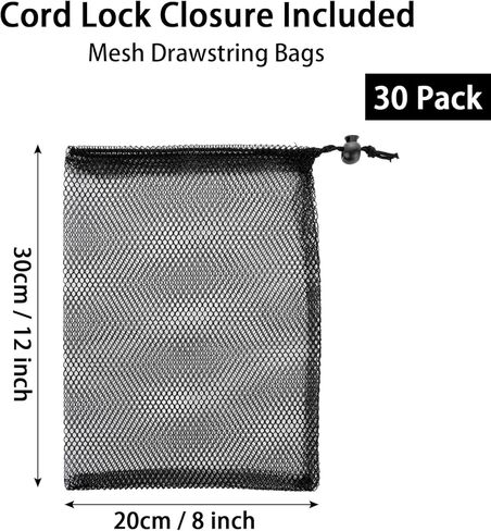 30 Pack 8 x 12 Inch Mesh Drawstring Bags, Black Nylon Mesh Bag with Cord Lock Closure, Portable Laundry Bag Storage Bag Golf Ball Bag for Jewelry Toys Sports Storage Outdoor in Kuwait
