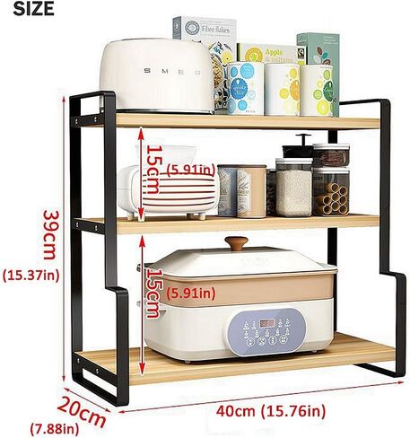 Solid Wood Student Desktop Shelf Kitchen Seasoning Condiment Storage Rack, Study Computer Desk 3-Tier Bookshelf Layered File Storage Organizer Bookcase (Black+Oak, 3-Tier) in Saudi Arabia