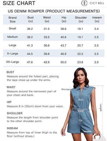Cicy Bell Womens Summer Denim Rompers Cap Sleeve Zip Up Belted Short Jeans Jumpsuits in Saudi Arabia