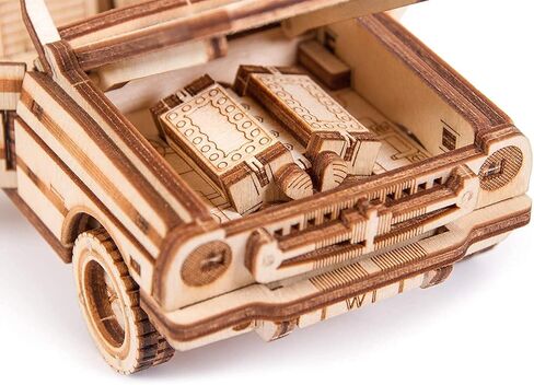 لغز خشبي صغير ثلاثي الأبعاد لسيارة Wood Trick Cabriolet للبالغين والأطفال - مقاس 6.7 × 2.8 بوصة - أجزاء متحركة ميكانيكية - مجموعة نماذج خشبية in Kuwait