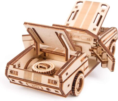 لغز خشبي صغير ثلاثي الأبعاد لسيارة Wood Trick Cabriolet للبالغين والأطفال - مقاس 6.7 × 2.8 بوصة - أجزاء متحركة ميكانيكية - مجموعة نماذج خشبية in Kuwait