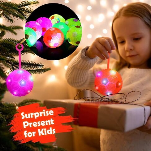 16 Pieces LED Light Fidget Spiky Soccer Ball Stress Relief Balls LED Flashing Basketball with Rope Rubber Flash Squeaky Ball for Adults, Teens and Children in Saudi Arabia