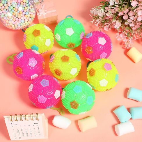 16 Pieces LED Light Fidget Spiky Soccer Ball Stress Relief Balls LED Flashing Basketball with Rope Rubber Flash Squeaky Ball for Adults, Teens and Children in Saudi Arabia