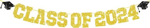 Graduation Decorations Class of 2024, 2024 Graduation Party Decorations, Congrats Grad Banner, Class of 2024, Black and Gold Glitter Sign for College Graduation Party Supplies in Kuwait