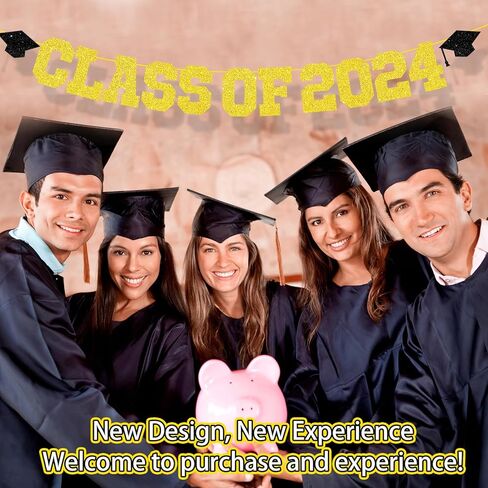 Graduation Decorations Class of 2024, 2024 Graduation Party Decorations, Congrats Grad Banner, Class of 2024, Black and Gold Glitter Sign for College Graduation Party Supplies in Kuwait
