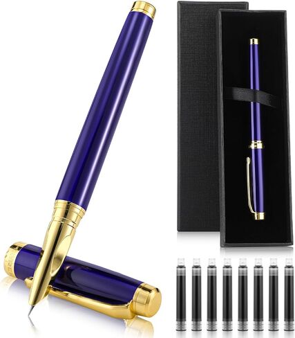 Luxury Fountain Pen Set for Writing, 0.5mm Fine Point Smooth Writing Fountain Pen With 8 Ink Cartridges and Gift Box for Journaling Calligraphy Supplies(Blue) in Saudi Arabia
