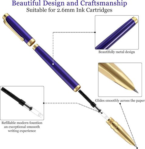 Luxury Fountain Pen Set for Writing, 0.5mm Fine Point Smooth Writing Fountain Pen With 8 Ink Cartridges and Gift Box for Journaling Calligraphy Supplies(Blue) in Saudi Arabia