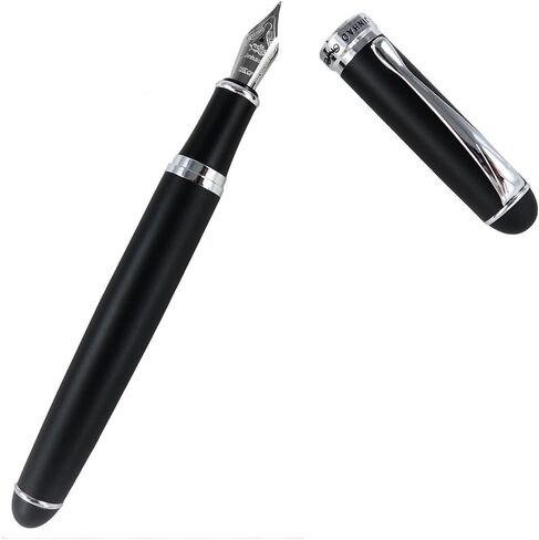 مجموعة أقلام حبر جينهاو X750 مكونة من 4 قطع، 4 ألوان (أسود، أحمر، فضي، مربعات)، سن متوسط ​​مع محول حبر، زخرفة فضية، حقيبة هدايا in Kuwait