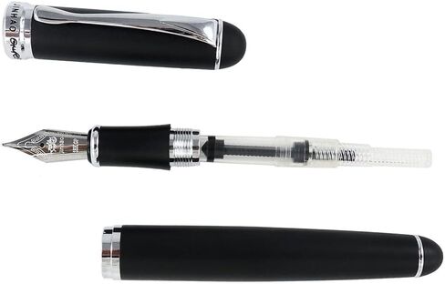 مجموعة أقلام حبر جينهاو X750 مكونة من 4 قطع، 4 ألوان (أسود، أحمر، فضي، مربعات)، سن متوسط ​​مع محول حبر، زخرفة فضية، حقيبة هدايا in Kuwait