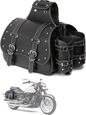 High-density Leather Motorcycle Saddebags- Throw Over Saddle bags ，Panniers Side Bags with cup holder ，Harley Sportster Waterproof, Side Tool Bag, Storage Tool Bag for Motorbike,Universal, 1 Pair in Saudi Arabia