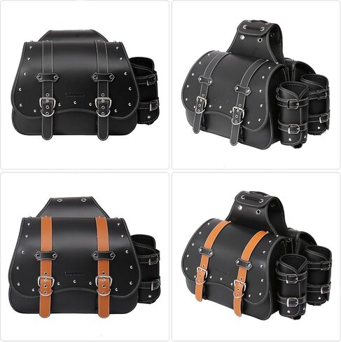 High-density Leather Motorcycle Saddebags- Throw Over Saddle bags ，Panniers Side Bags with cup holder ，Harley Sportster Waterproof, Side Tool Bag, Storage Tool Bag for Motorbike,Universal, 1 Pair in Saudi Arabia