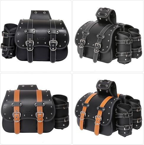 High-density Leather Motorcycle Saddebags- Throw Over Saddle bags ，Panniers Side Bags with cup holder ，Harley Sportster Waterproof, Side Tool Bag, Storage Tool Bag for Motorbike,Universal, 1 Pair in Saudi Arabia