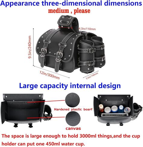 High-density Leather Motorcycle Saddebags- Throw Over Saddle bags ，Panniers Side Bags with cup holder ，Harley Sportster Waterproof, Side Tool Bag, Storage Tool Bag for Motorbike,Universal, 1 Pair in Saudi Arabia