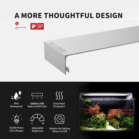 ONF Flat One + 24 بوصة 24/7 مصباح LED آلي لحوض السمك، 3000-6500K أصفر أبيض LED، تطبيق جوال يتم التحكم فيه عن بعد، شروق الشمس/غروب الشمس كامل الطيف لنمو النبات، نمط غطاء محرك السيارة لخزان الأسماك in Kuwait