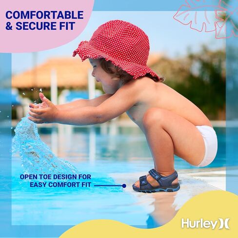 أحذية مائية للأطفال الصغار من Hurley Loni، أساسيات الشاطئ، صنادل مفتوحة من الأمام للفتيات والأولاد، خفيفة الوزن، قابلة للتنفس وحزامين قابلين للتعديل in Kuwait
